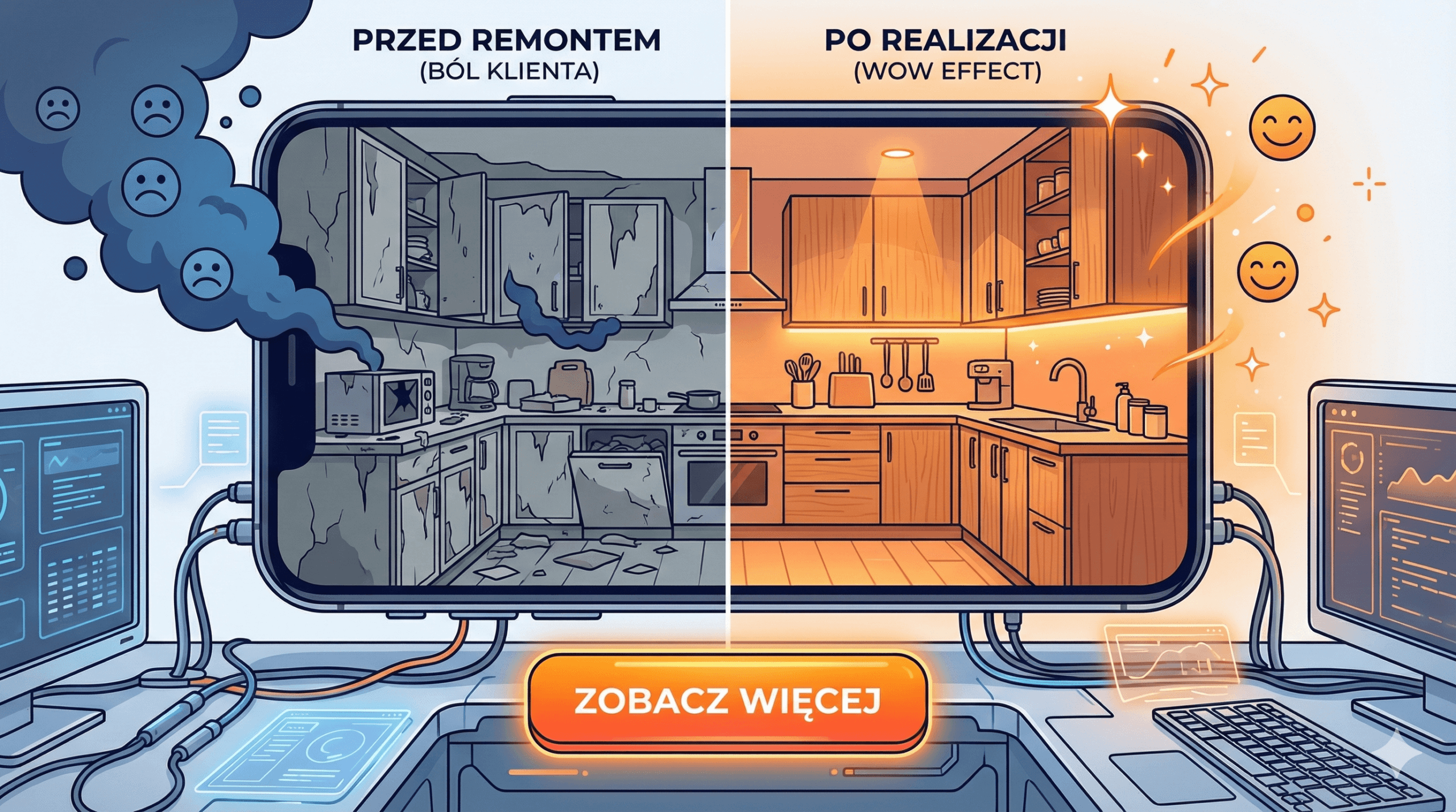 Zdjęcia kuchni na wymiar reklama - realizacja przed i po